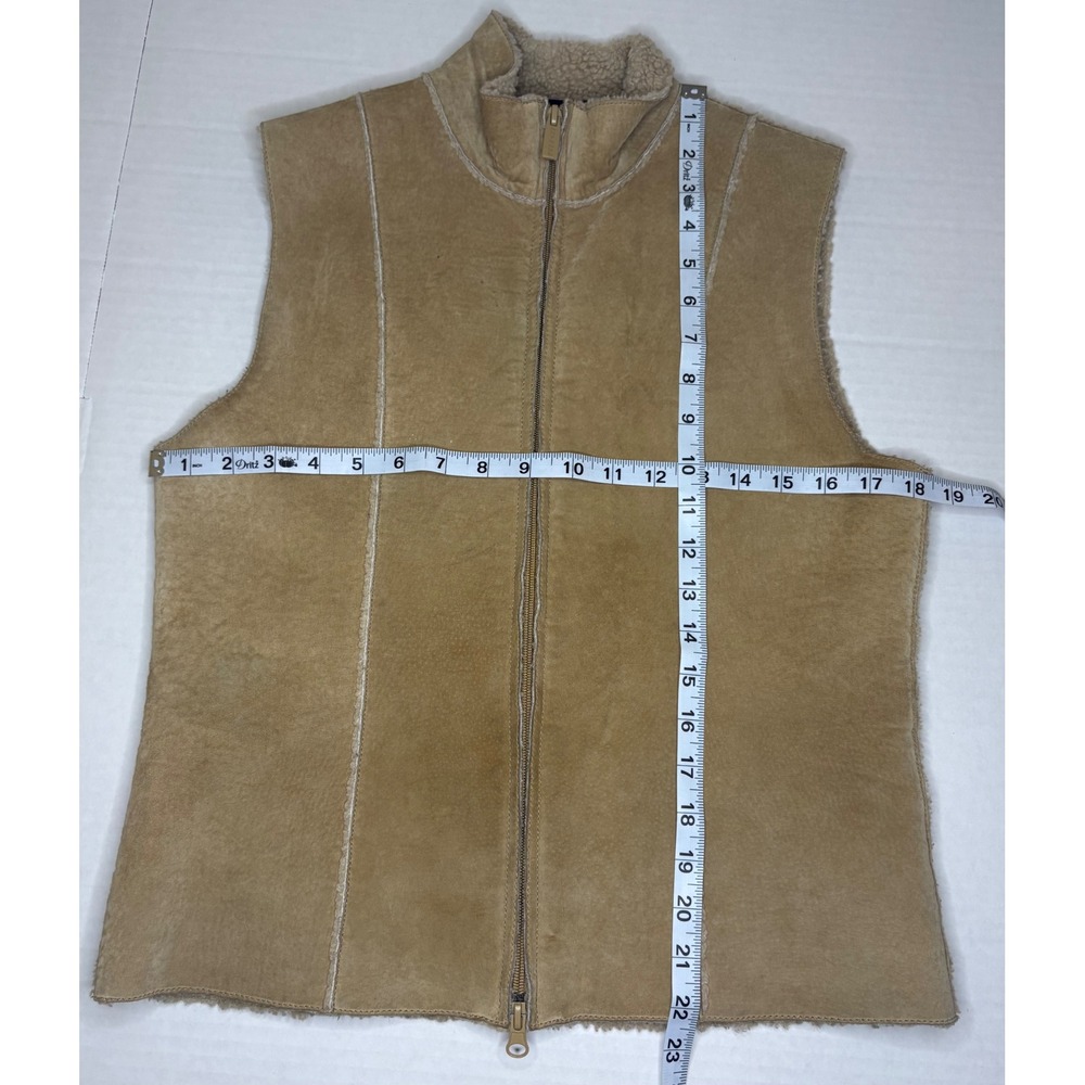 Vintage Express Tan Suede Leather Sherpa Lined Vest Y2K Boho Western - Picture 7 of 8